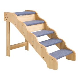 Wood Pet Stairs, 5-Step Dog Stairs for High Beds, Sofa & Cars, 150lbs Load Capacity, Non-Slip Surface