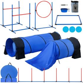 Dog Agility Training Equipment, 7 PCS Set w/ Adjustable High Hurdles,6 Weave Poles,2 Tunnels,Jump Ring,Pause Box,Whistle,Foldable Bowl