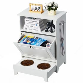 Pet Feeding Station with 2 Stainless Steel Bowls, Elevated Dog Bowls with Storage, Dog Food Storage and Feeder Station with Tilt Out Storage Cabi