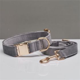 Multiple Colour Velvet Personalise Dog Collar Leash Set With Bow (Option: Grey set-M)
