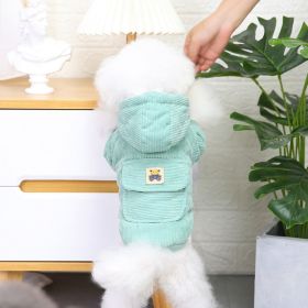 Dog warm clothing; Autumn and winter clothes New cotton padded clothes Teddy pet clothes Winter plush corduroy pull loop two leg cotton padded cl (colour: Starter Edition - Green, size: XXL)