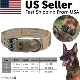 2" Wide Tactical Heavy Duty Nylon Large Dog Collar K9 Military With Metal Buckle (Color: Brown, size: M - Neck 15.7" ~ 19.7")