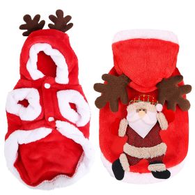 Pet Christmas Clothes Santa Claus Reindeer Antlers Costume Winter Outfit New Year Coat For Small Medium Dogs Cats Available in S/M/L/XL (Color: Red, size: large)